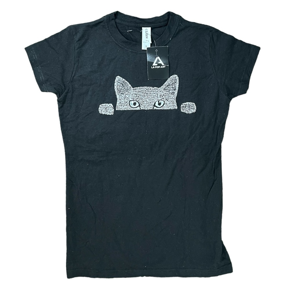 LA Pop Art Women's Word Art T-Shirt Peeking Cat Size S